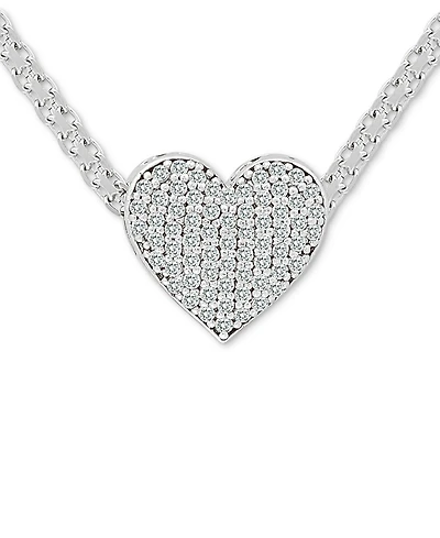 Cubic Zirconia Pave Heart 18" Pendant Necklace in Sterling Silver