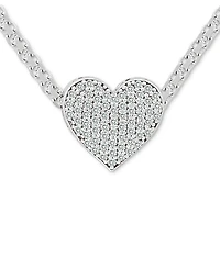 Cubic Zirconia Pave Heart 18" Pendant Necklace in Sterling Silver