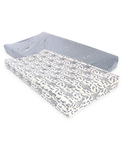 Touched by Nature Baby Cotton Changing Pad Cover, Blue Elephant, One Size