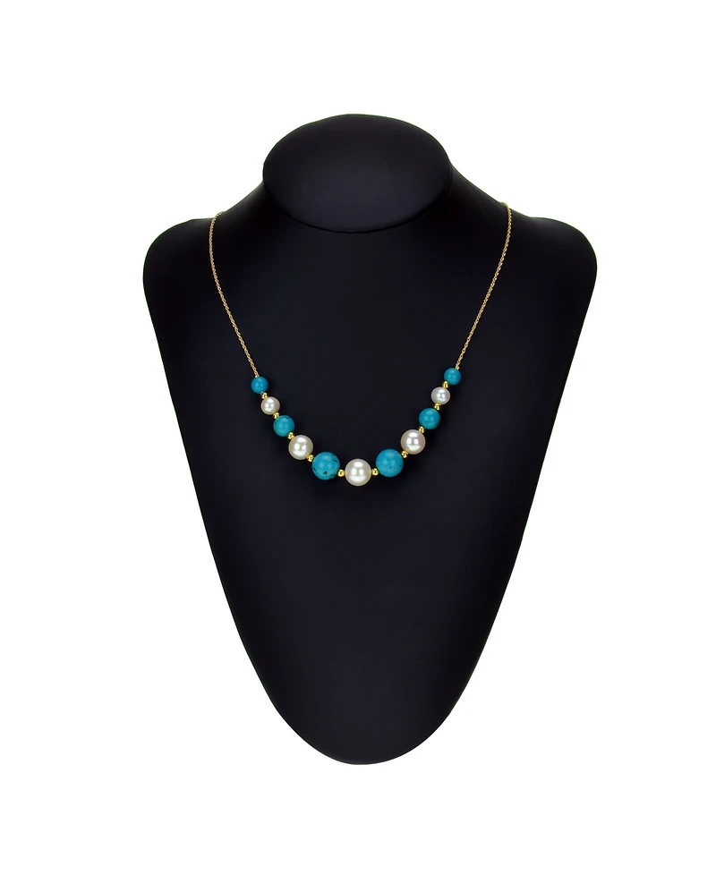 White Freshwater Cultured Pearls (6.5-9.5mm) with Blue Lapis (27 ct. t.w), and Gold Beads (3mm) 18" Necklace in 14k Yellow Gold. Also Available with O