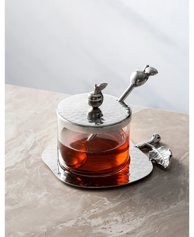 Classic Touch Nickel and Glass Honey Dish with Apple Shaped Tray