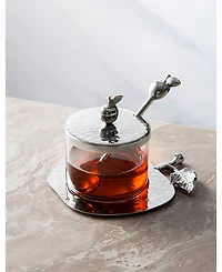 Classic Touch Nickel and Glass Honey Dish with Apple Shaped Tray