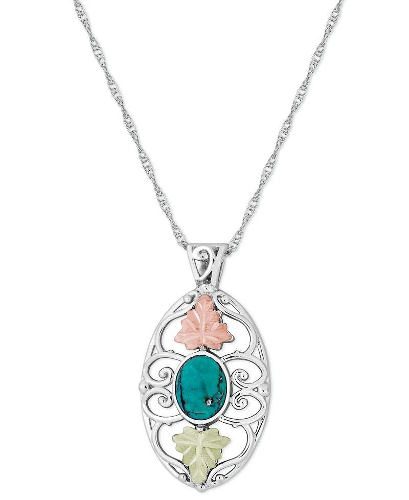 Turquoise Pendant 18" Necklace in Sterling Silver with 12K Rose and Green Gold
