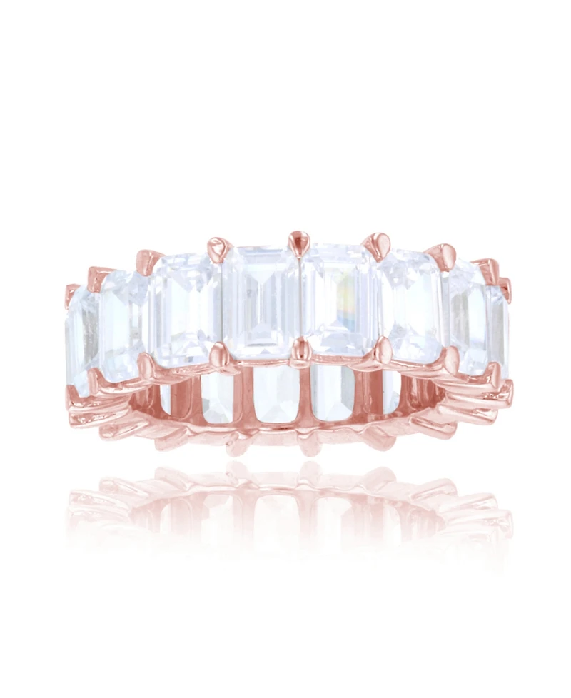 White Cubic Zirconia Eternity Band 14k Rose Gold Plated Sterling Silver