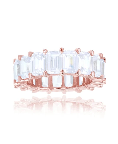 White Cubic Zirconia Eternity Band 14k Rose Gold Plated Sterling Silver