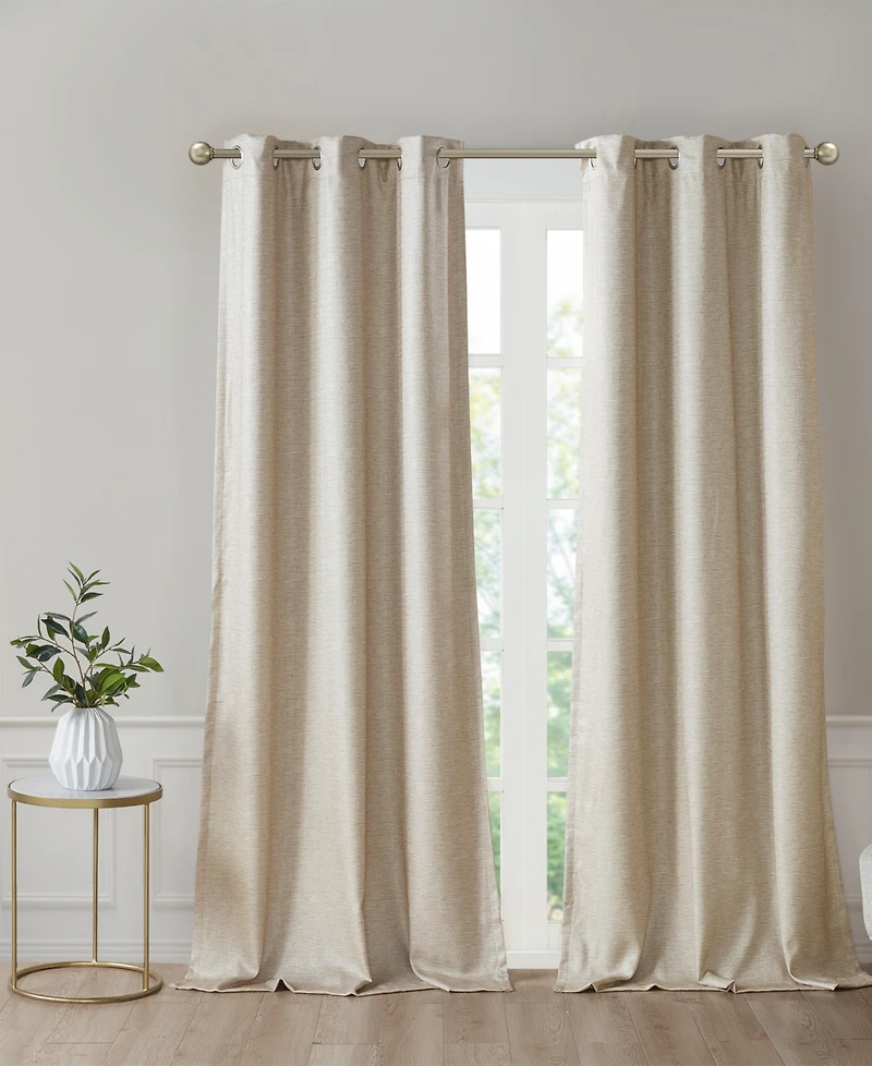 SunSmart Como Tonal Printed Faux Silk Room Darkening Curtain for Bedroom, Grommet Top Design Panels Pair Living Room