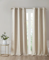 SunSmart Como Tonal Printed Faux Silk Room Darkening Curtain for Bedroom, Grommet Top Design Panels Pair Living Room