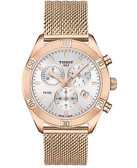 Tissot Women's Swiss Chronograph Pr 100 Sport Chic T-Classic Rose Gold-Tone Stainless Steel Mesh Bracelet Watch 38mm