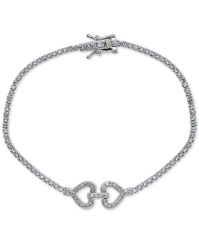 Giani Bernini Cubic Zirconia Double Heart Tennis Bracelet Sterling Silver, Created for Macy's