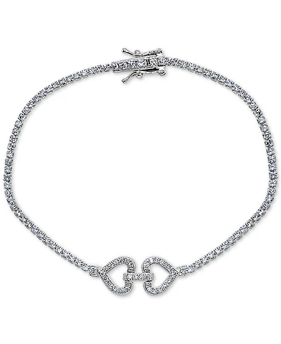 Giani Bernini Cubic Zirconia Double Heart Tennis Bracelet Sterling Silver, Created for Macy's