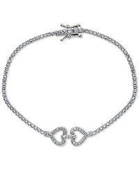 Giani Bernini Cubic Zirconia Double Heart Tennis Bracelet Sterling Silver, Created for Macy's