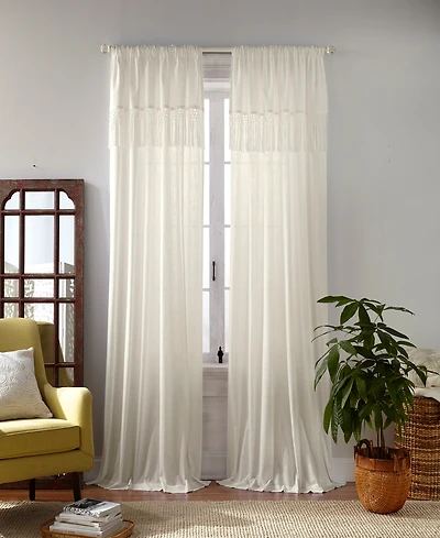 Elrene Home Fashions Calypso Macrame Tassel Semi Sheer Window Curtain