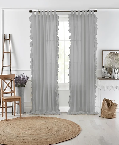 Elrene Home Fashions Bella Tab-Top Ruffle Sheer Window Curtain