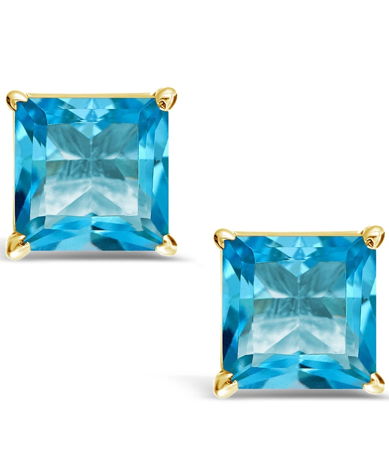 Princess-cut Gemstone Stud Earrings 14K Yellow Gold