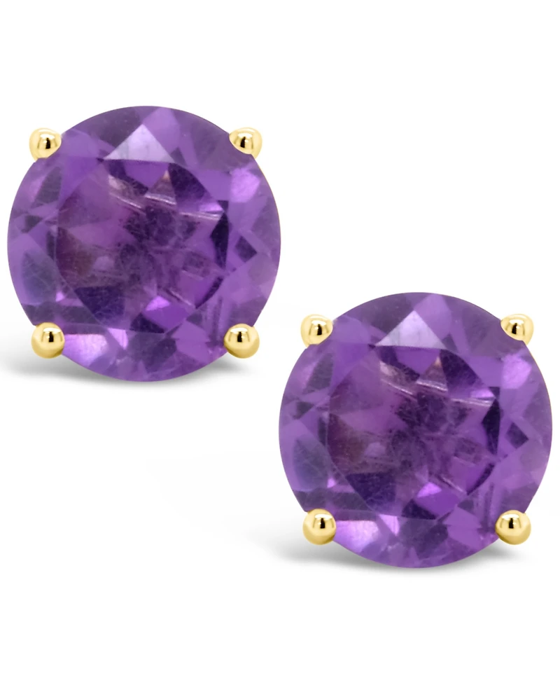 Round-Cut Gemstone Stud Earrings 14K Yellow Gold