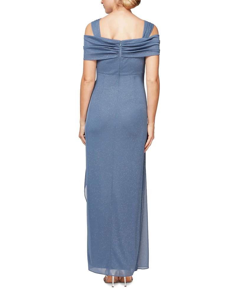 Alex Evenings Women's Cold-Shoulder Draped Metallic Gown