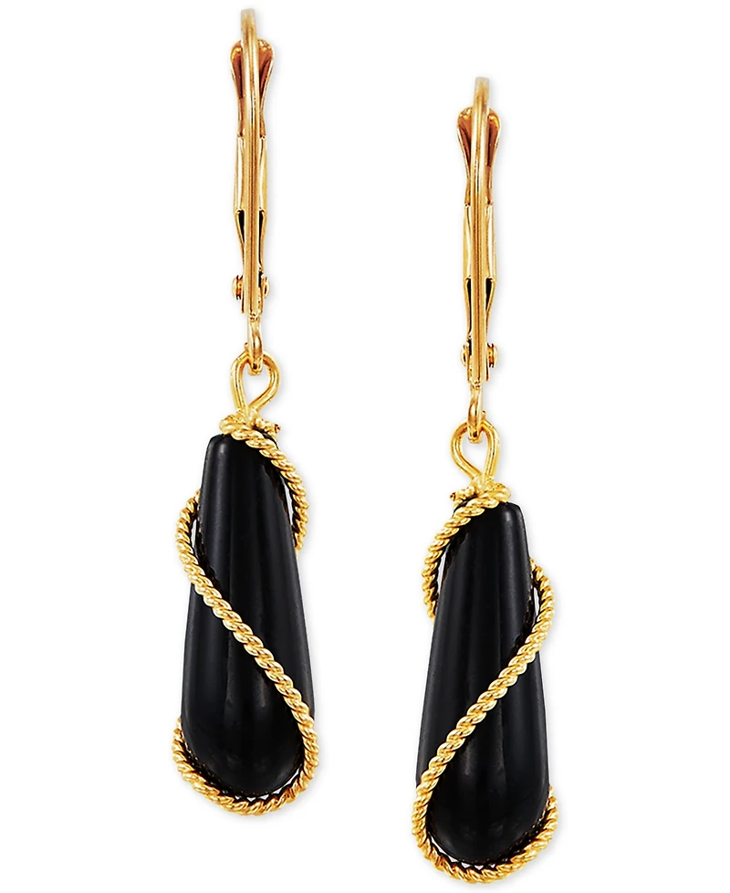 Onyx Wire-Wrap Leverback Drop Earrings in 10k Gold