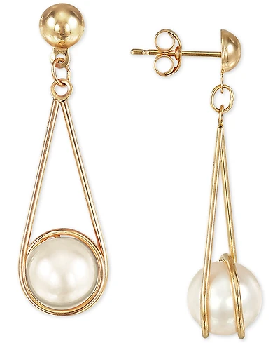 Cultured Freshwater Pearl (8mm) Wire-Wrapped Drop Earrings in 10k Gold