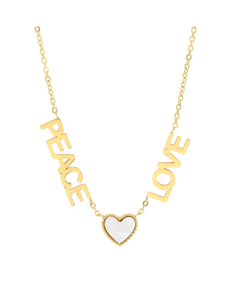 Steeltime 18K Gold Plated Stainless Steel Peace Love Drop Necklace with Heart Charm