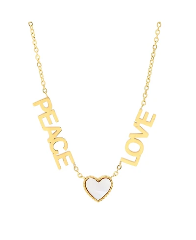 Steeltime 18K Gold Plated Stainless Steel Peace Love Drop Necklace with Heart Charm