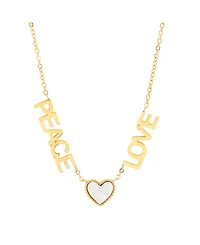 Steeltime 18K Gold Plated Stainless Steel Peace Love Drop Necklace with Heart Charm