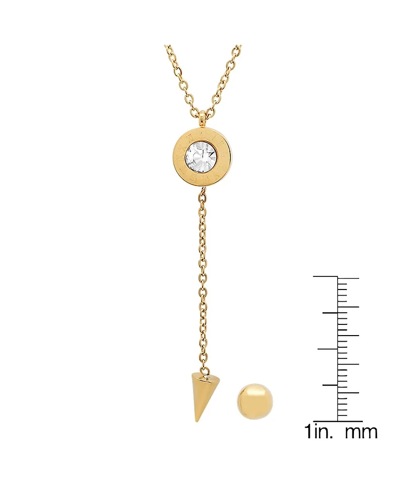 Steeltime Ladies 18K Gold Plated Stainless Steel Roman Numeral Center Drop Necklace Set, 2 Piece