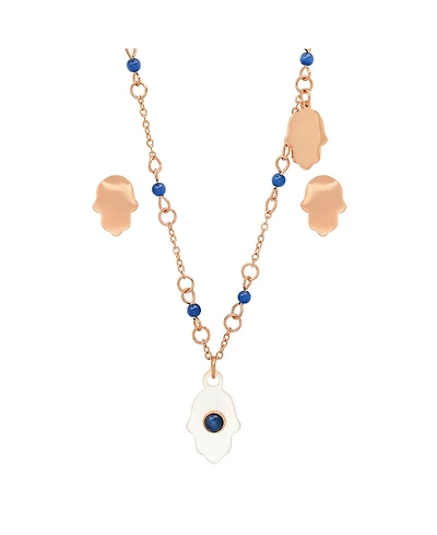 Steeltime Ladies 18K Gold Plated Stainless Steel Hamsa Design Drop Necklace Set, 2 Piece
