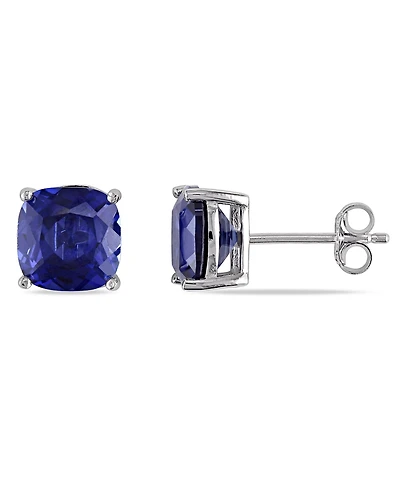 Lab-Grown Sapphire (6 ct. t.w.) Cushion Stud Earrings in Sterling Silver
