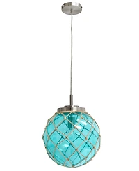 Elegant Designs Buoy Netted Brushed Nickel Coastal Ocean Sea Glass Pendant with Natural Rope