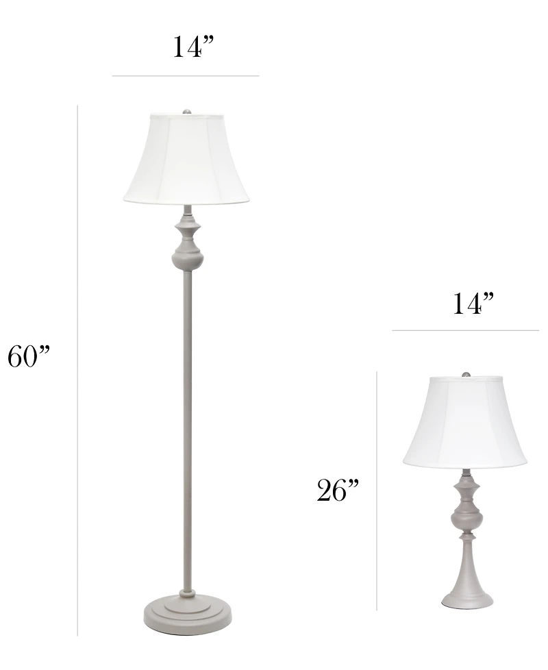 Elegant Designs Traditionally Crafted 3 Pack Lamp Set 2 Table Lamps, 1 Floor Lamp Shades