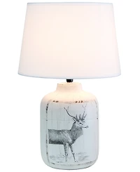 Simple Designs Rustic Deer Buck Nature Printed Ceramic Farmhouse Accent Table Lamp with Fabric Shade