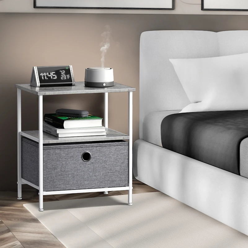Sorbus 1 Drawers Nightstand with Shelf - Steel Frame, Wood Top & Easy Pull Fabric Bins Perfect for Home, Bedroom