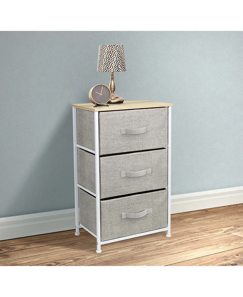 Sorbus Nightstand with 3 Drawers - Steel Frame, Wood Top & Easy Pull Fabric Bins Perfect for Home, Bedroom, Office College Dorm