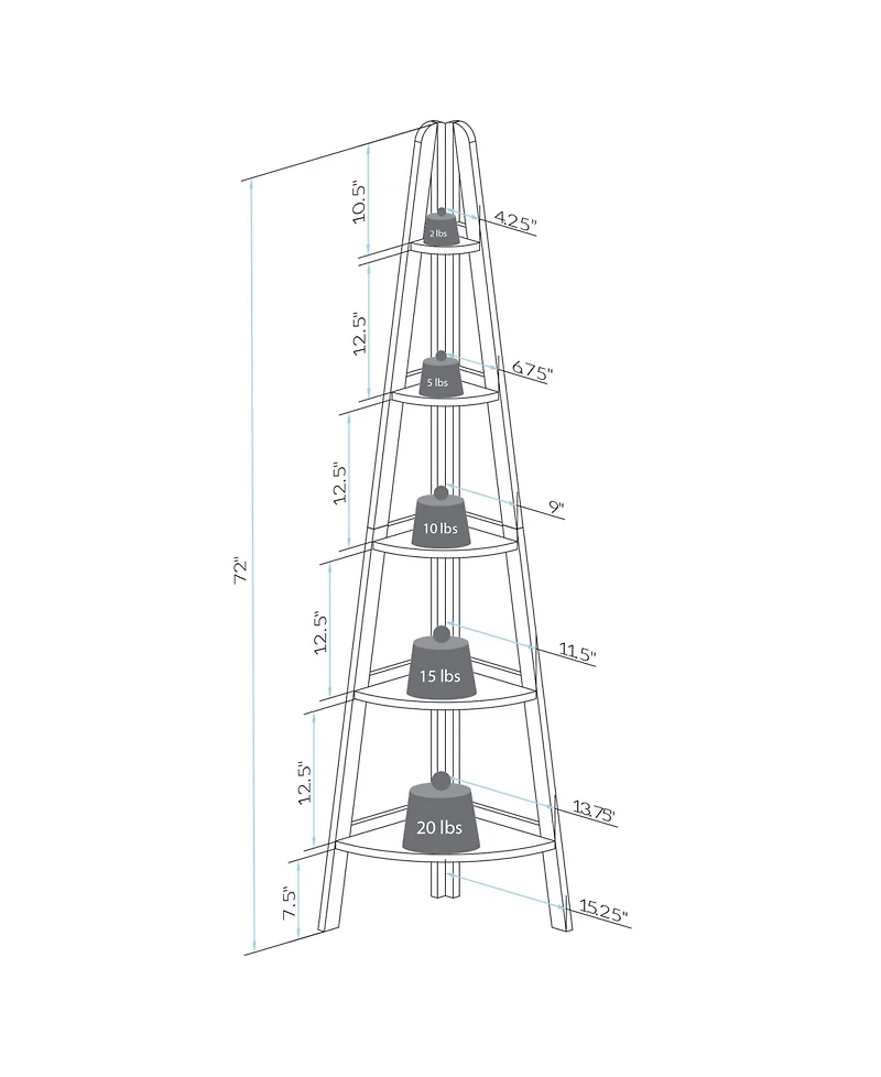 Yu Shan 5-Shelf Corner Ladder Bookcase