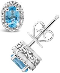 Swiss Blue Topaz (1-1/8 ct. t.w.) and Diamond Accent Stud Earrings in Sterling Silver