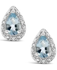 Gemstone and Diamond Accent Stud Earrings Sterling Silver