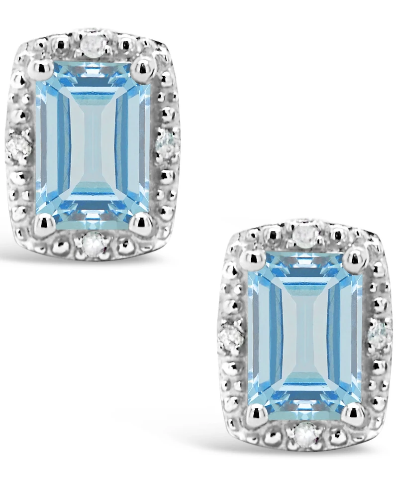 Diamond Accent & Opal (3/4 ct. t.w.) Stud Earrings Sterling Silver (Also Available Aquamarine)