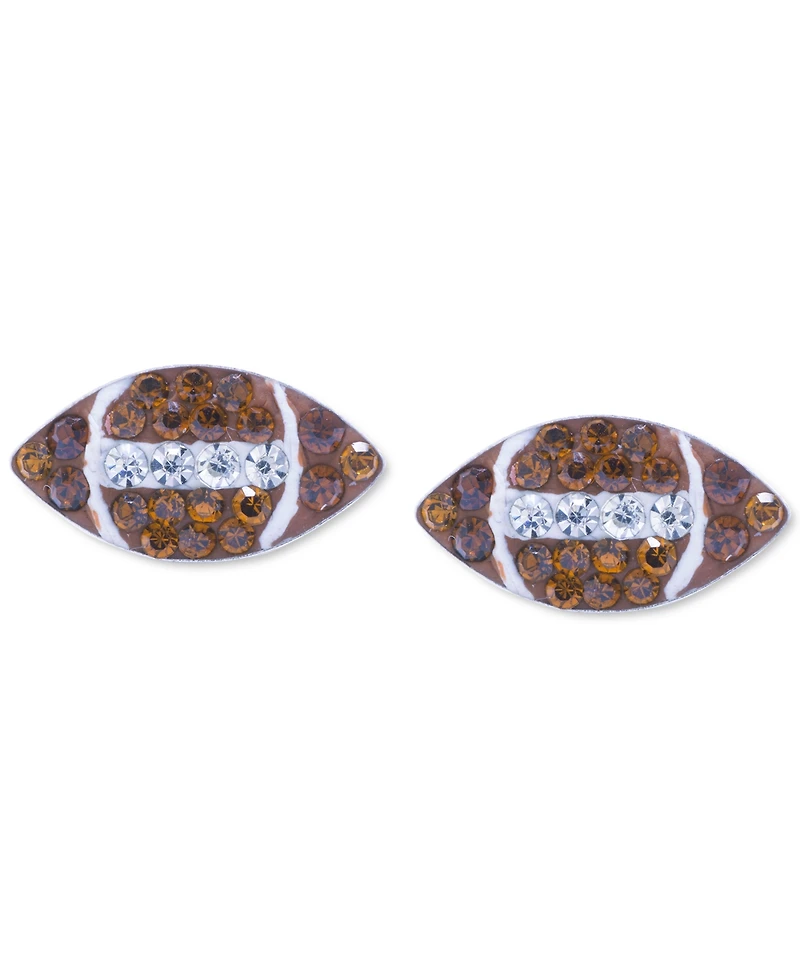 Crystal Pave Football Inspired Stud Earrings in Sterling Silver