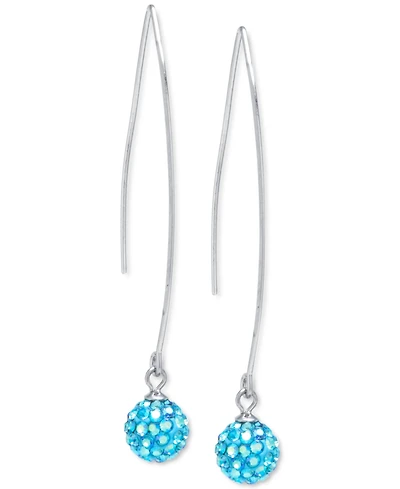 Crystal Pave Orb Threader Earrings Sterling Silver