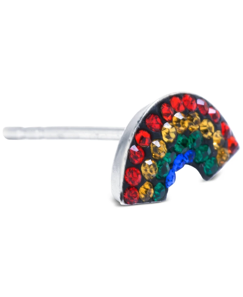 Multicolor Pave Rainbow Stud Earrings in Sterling Silver