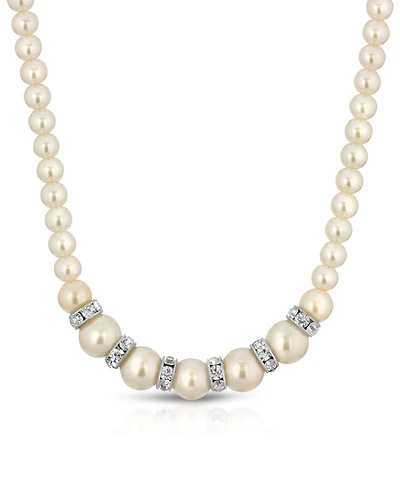 2028 Silver-Tone White Graduated Imitation Pearl and Crystal Necklace