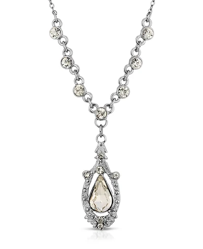 2028 Silver-Tone Crystal Suspended Teardrop Necklace