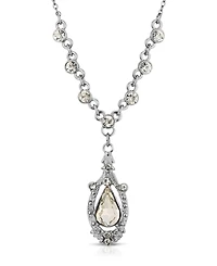 2028 Silver-Tone Crystal Suspended Teardrop Necklace