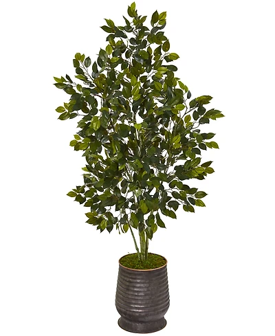 Nearly Natural 52in. Ficus Artificial Tree in Ribbed Metal Planter