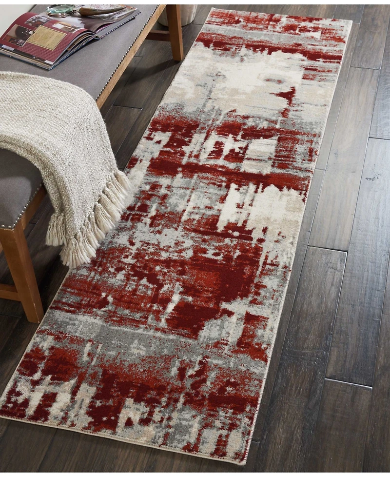 Long Street Looms Samuel SAM14 Ivory, Red 2'2" x 7'6" Runner Rug
