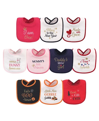 Hudson Baby Girls Cotton Terry Drooler Bibs with Fiber Filling