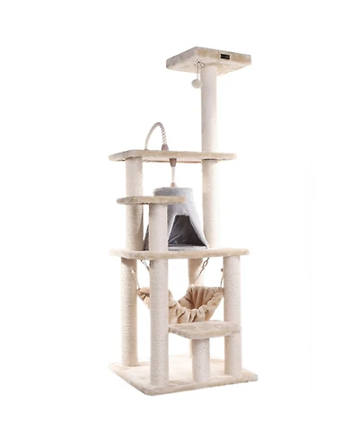 Armarkat 65" Real Wood Cat Tree with Sisal Rope, Hammock, and Soft-Side Playhouse - Model A6501