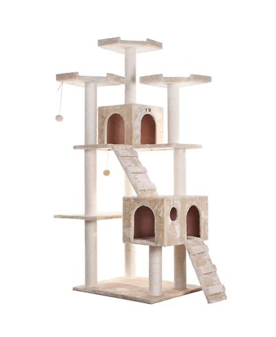 Armarkat 74" Multi-Level Real Wood Cat Tree Large Cat Play Furniture With ScratchhIng Posts, Large Platform, A7401 Beige