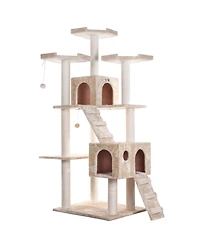 Armarkat 74" Multi-Level Real Wood Cat Tree Large Cat Play Furniture With ScratchhIng Posts, Large Platform, A7401 Beige