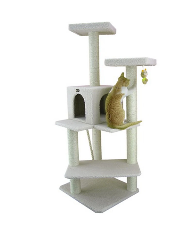 Armarkat Ivory 57-inch High Real Wood Cat Tree with Fleece Covered Climber and Condo B5701